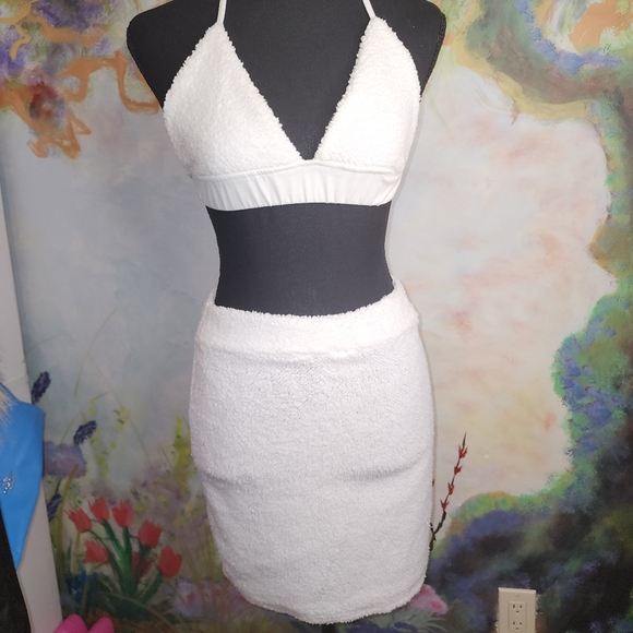 Source Unknown Other - EUC White Terry Fuzzy Bikini Style Top with  Matching Mini Skirt